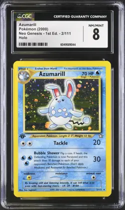 CGC 8 NM MINT Azumarill 2/111 Neo Genesis 1st Edition Holo Rare WOTC Pokemon - Image 1
