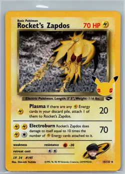 Pokemon TCG Rocket's Zapdos - Celebrations: Classic Collection 15/132 - Image 1