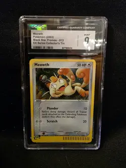 2003 Pokemon Meowth EX Collectors Tin Cosmo Black Star Promo 013 CGC Mint 9 - Image 1
