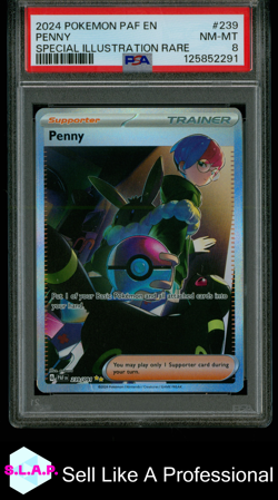 PENNY SPECI4L ILLUSTRATION RARE POKEMON PAF EN-PALDEAN FATES 2024 239 PSA 8 - Image 1