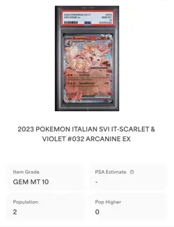POKEMON PSA 10 ARCANINE EX 032/198 SCARLATTO e VIOLETTO ITALIANO POP 2!🌏 - Image 4