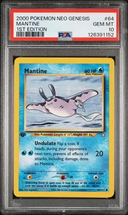 2000 POKEMON NEO GENESIS 1ST ED #64 MANTINE PSA 10 - Image 1