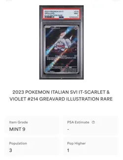 POKEMON PSA 9 GREAVARD ILLUSTRATION RARE 214/198 SCARLATTO E VIOLETTO ITALIANO - Image 4