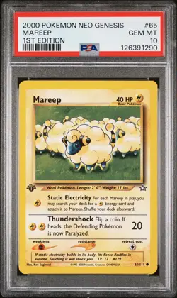 2000 POKEMON NEO GENESIS 1ST ED #65 MAREEP PSA 10 - Image 1