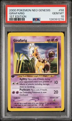 2000 POKEMON NEO GENESIS 1ST ED #58 GIRAFARIG PSA 10 - Image 1