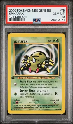 2000 POKEMON NEO GENESIS 1ST ED #75 SPINARAK PSA 10 - Image 1