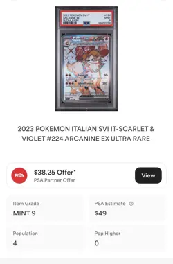 POKEMON PSA 9 ARCANINE EX ULTRA RARE 224/198 SCARLATTO E VIOLETTO ITALIANO POP4 - Image 4