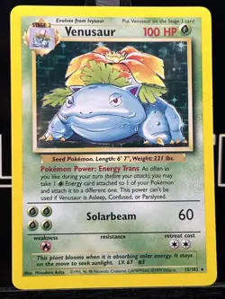 Pokemon TCG Venusaur Base Set Holo Unlimited Rare Card 15/102 Vintage Old School - Image 3