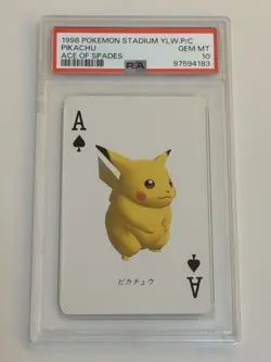 1998 Pokemon Stadium Yellow Poker Card Pikachu Ace Of Spades PSA 10 - Image 1