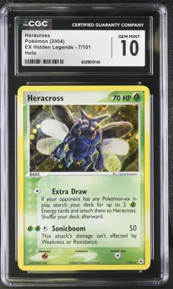 CGC 10 GEM MINT Heracross 2004 EX Hidden Legends 7/101 Holo SWIRL Pokemon Card - Image 1