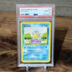 1999 POKEMON Card BASE SET UNLIMITED #63 SQUIRTLE PSA 10 - Image 1