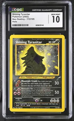 CGC 10 GEM MINT Shining Tyranitar 2002 Neo Destiny 113/105 Holo Pokemon Card - Image 1