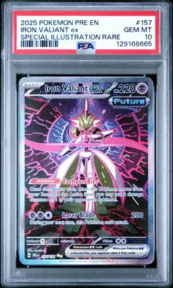 2025 POKEMON PRISMATIC EVOLUTIONS SP ILLUSTRATION RARE IRON VALIANT EX PSA 10 - Image 1