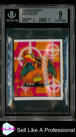 CHARIZARD 1999 MERLIN POKEMON ALBUM STICKERS 180 BGS 9 - Image 1