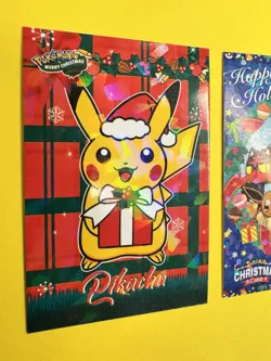 Pokemon Merry Christmas Card Database Pikachu Eevee Cracked Ice Lot Of 2 NM - Image 4