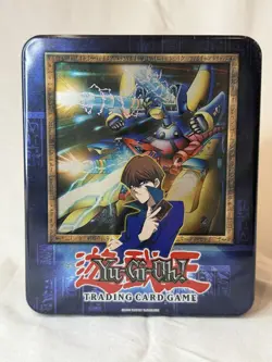 1996 YUGIOH trading card game collectors tin - no cards - box only! BLUE LID - Image 1