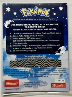 Pokemon Scarlet And Violet Code Card Shiny Koraidon or Miraidon UNSCRATCHED! - Image 2