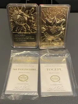 Pokemon Burger King 23k Gold Plated Cards Pokeball 1999 - Togepi & Poliwhirl - Image 2