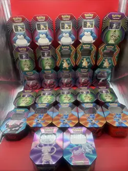 Pokemon Tins -mostly empty - - Some Have The Face Card - Lot of 27 - Image 1