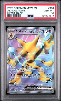 2023 Pokemon Mew EN 151 #188/165 Alakazam ex Ultra Rare Holo PSA 10 GEM MINT - Image 1