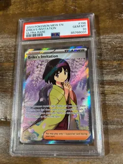 POKEMON 151 Mew En Trainer ERIKA'S INVITATION Ultra Rare #196 PSA 10 Gem Mint - Image 1