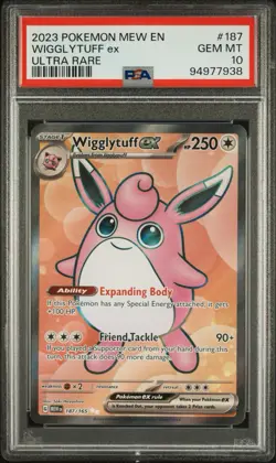2023 POKEMON MEW EN WIGGLYTUFF ex ULTRA RARE #187 Scarlet & Violet 151 PSA 10 - Image 1