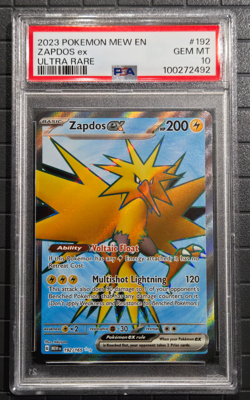 2023 POKEMON MEW EN-151 Zapdos EX 192/165 Scarlet & Violet Ultra Rare PSA 10 - Image 1