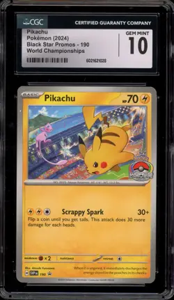 Pokemon Pikachu 2024 World Championships Promo SVP EN 190 CGC 10 Gem Mint - Image 1