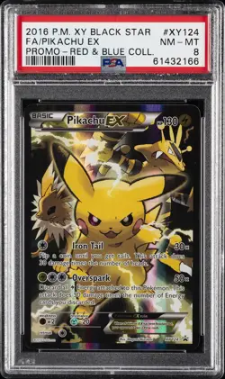 2016 POKEMON XY BLACK STAR PROMO RED & BLUE COLL FULL ART/PIKACHU EX PSA 8 - Image 1