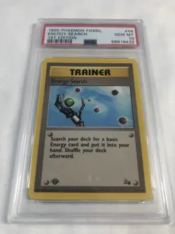1999 POKEMON FOSSIL #59 ENERGY SEARCH 1ST EDITION GEM MINT PSA 10 - Image 1