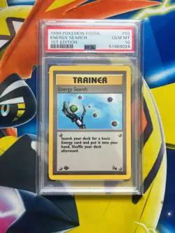 PSA 10 Energy Search 59/62 1st Edition Fossil Non Holo Pokemon Card - Image 1