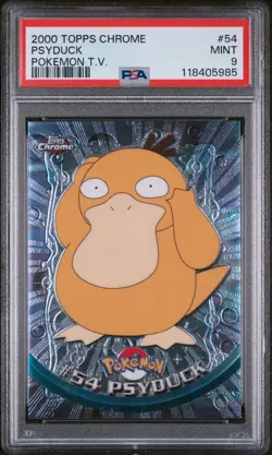 PSA 9 Psyduck #54 Topps Chrome Holo Pokemon T.V. Card 2000 - Near Mint - Image 1