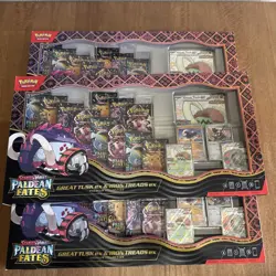 NEW & SEALED Pokemon Paldean Fates Great Tusk Iron Threads Premium Collection x3 - Image 1