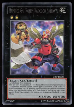 Yugioh Number 64: Ronin Raccoon Sandayu SHSP-EN051 Rare NM - Image 1