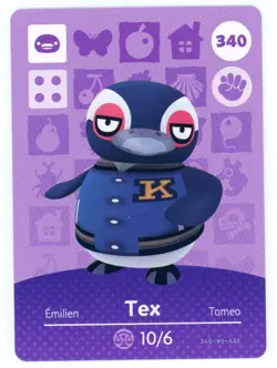 Tex #340 - Amiibo Card - Animal Crossing Series 1 - Authentic Nintendo - Image 1