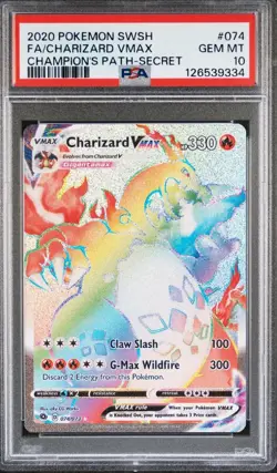 Charizard V PSA 10 Champion's Path Rainbow Rare Full Art 074/073 Pokemon Card - Image 1