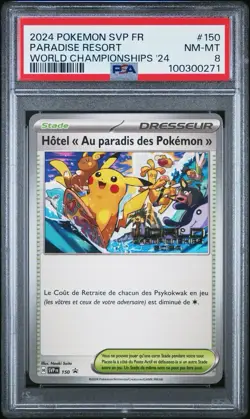 2024 Pokemon FRENCH World Championships Hotel Au paradis des Pokemon 150 PSA 8 - Image 1