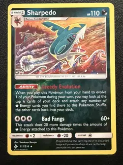 Pokemon TCG SM Unbroken Bonds 111/214 Sharpedo Reverse Holo Rare Card NM/M - Image 1