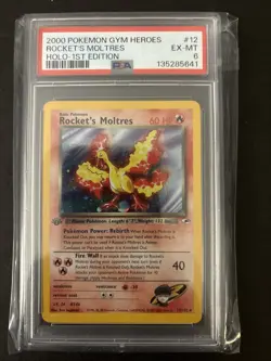 Pokemon 2000 Gym Heroes Rockets Moltres Holo Card 12/132 1st Edition PSA 6 - Image 1
