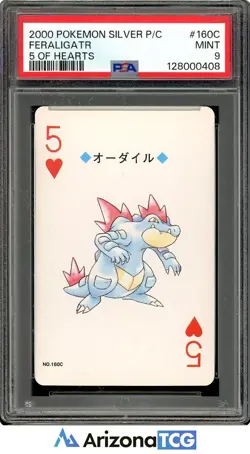 Pokemon 2000 Feraligatr 5 Of Hearts #160C Silver Playing Card Japanese PSA 9 - Image 1