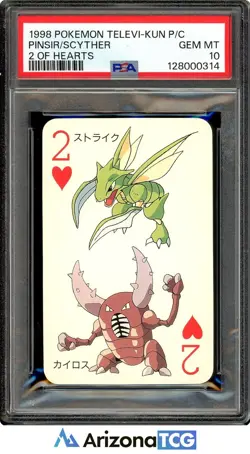 Pokemon 1998 Pinsir/Scyther 2 Of Hearts Televi-Kun Playing Card Japanese PSA 10 - Image 1