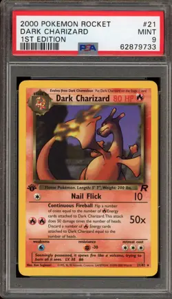 Pokemon Dark Charizard Team Rocket 1st Edition NON Holo Rare #21 PSA 9 Mint - Image 1