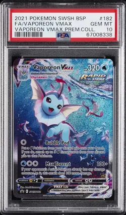 2021 POKEMON SWSH BLACK STAR PROMO #182 FULL ART/VAPOREON VMAX PSA 10 - Image 1