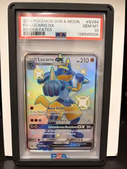 Pokemon TCG Lucario GX Full Art Shiny SV64/SV94 Hidden Fates PSA 10 - Image 1