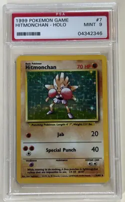Pokemon TCG Hitmonchan Base Set Holo Rare Card PSA Mint 9, 7/102 - Image 1