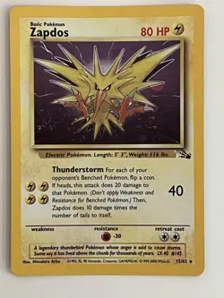 Zapdos 15/62 | Fossil Set | Holo Rare Pokemon Card | LP/NM | Vintage WOTC - Image 2