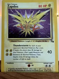 Zapdos 15/62 | Fossil Set | Holo Rare Pokemon Card | LP/NM | Vintage WOTC - Image 5