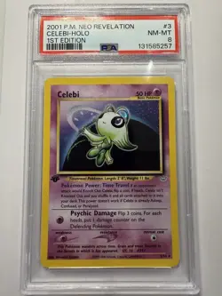 2001 Pokemon Celebi Neo Revelation Holo Card 3/64 1st Edition Rare PSA 8 - Image 1