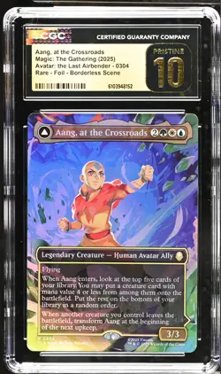 AANG, AT THE CROSSROADS Avatar TLA Borderless Foil CGC Pristine 10 MTG - Image 1