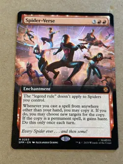 mtg borderless Spider-Verse, mythic rare enchantment, Spiderman set, unplayed - Image 1